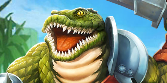Une belle double rangée de dents pour Gato, le crocodile humanoïde, dans Empires & Puzzles.